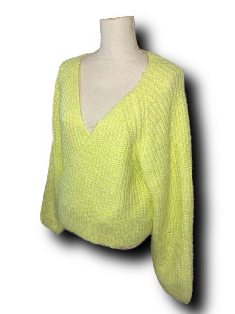 NWT Wild Fable Yellow Slouchy V-Neck Knit Wrap Sweater - Picture 2 of 4